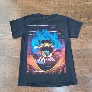 Enigma Lady Gaga Black Graphic Concert  T-Shirt with Neon Design Sz.M Women's